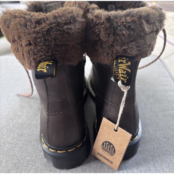 New Dr. Martens 1460 Serena Faux Fur Lined Boots Women's Sz 9 Khaki Grey Atlas - Picture 7 of 13